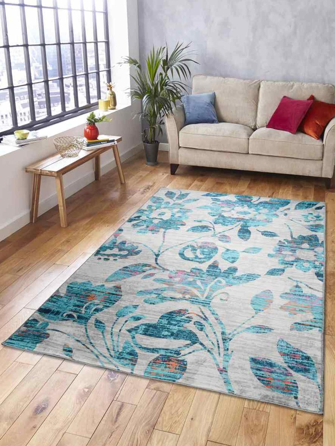 

Athome by Nilkamal Blue & Grey Floral Printed Rectangular Carpets