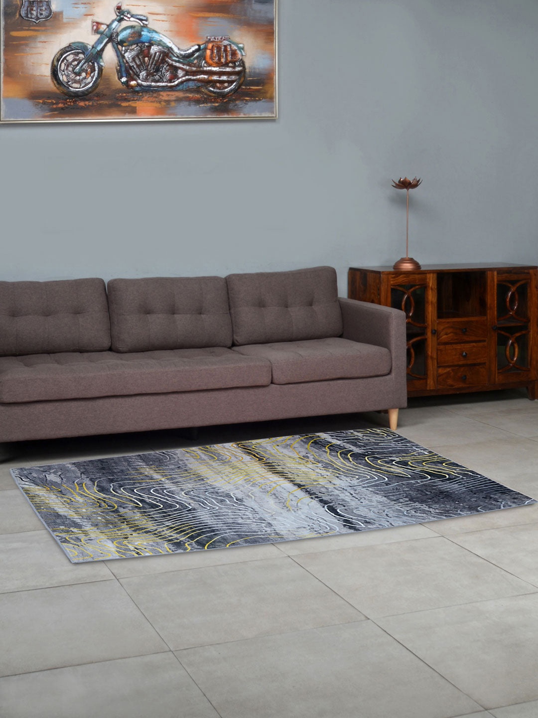 

Athome by Nilkamal Grey & Yellow Printed Abstract Carpets