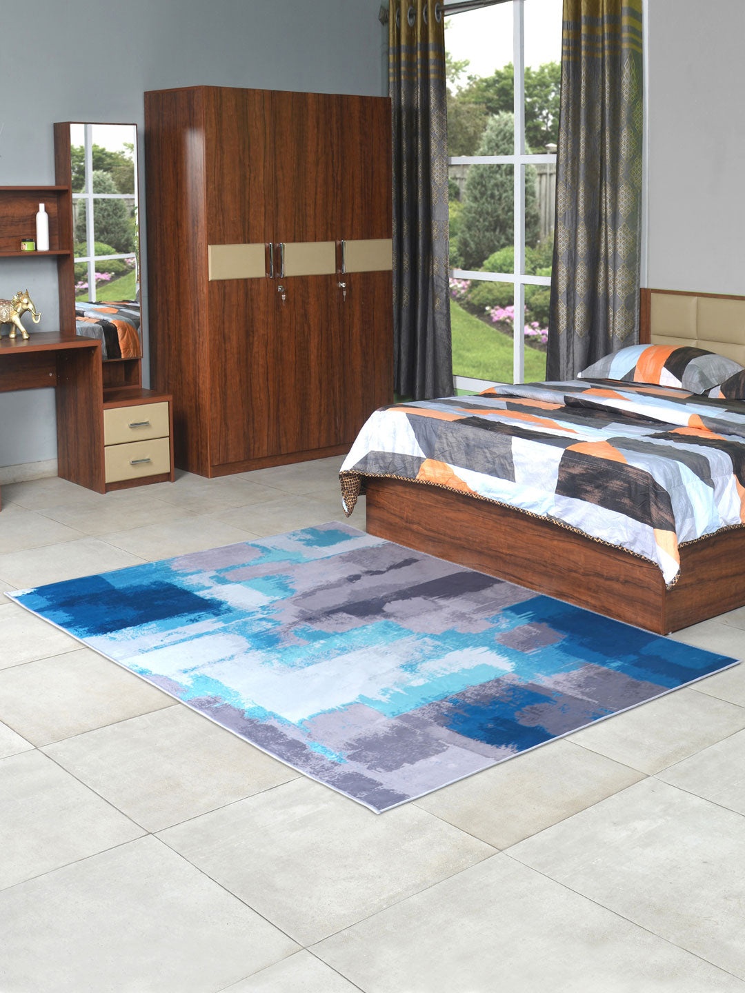 

Athome by Nilkamal Grey & Blue Abstract Printed Carpet