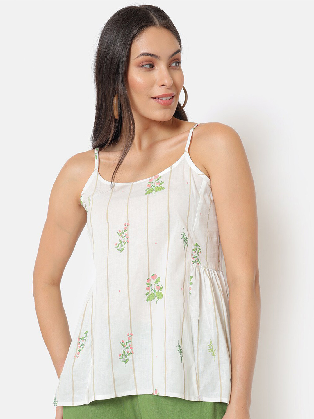 

Saaki White Floral Print Pure Cotton Top