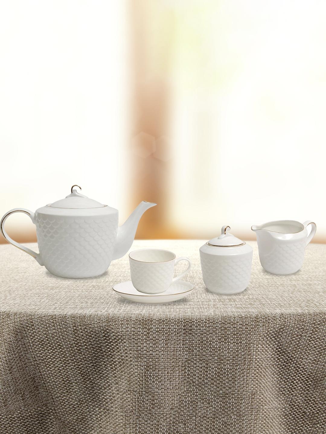 

Athome by Nilkamal White Set of 15 Geometric Textured Ceramic Matte Cup Set