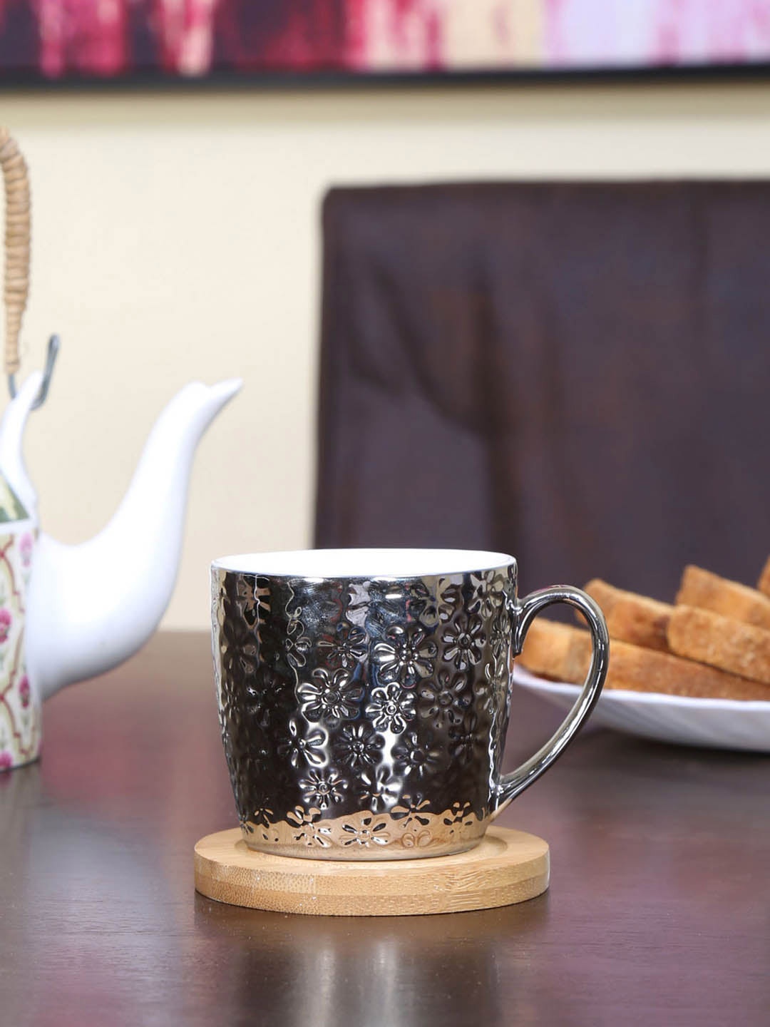 

Athome by Nilkamal Grey Melange & White Geometric Printed Ceramic Matte Cups Set of Cups and Mugs