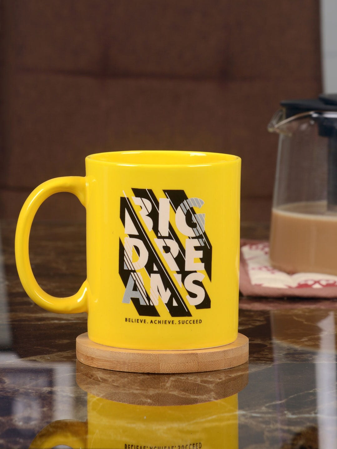 

Athome by Nilkamal Mustard & Black Printed Ceramic Glossy Cups Set of Cups and Mugs