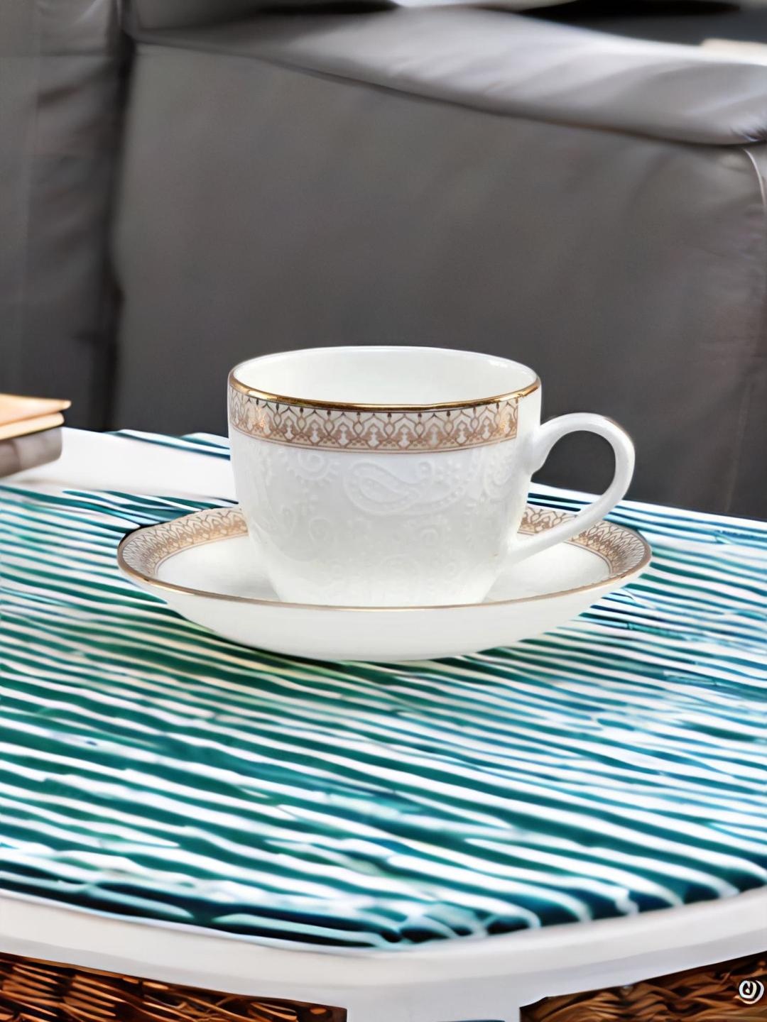 

Athome by Nilkamal White & Gold-Toned Textured Ceramic Matte Cups Set of Cups and Mugs