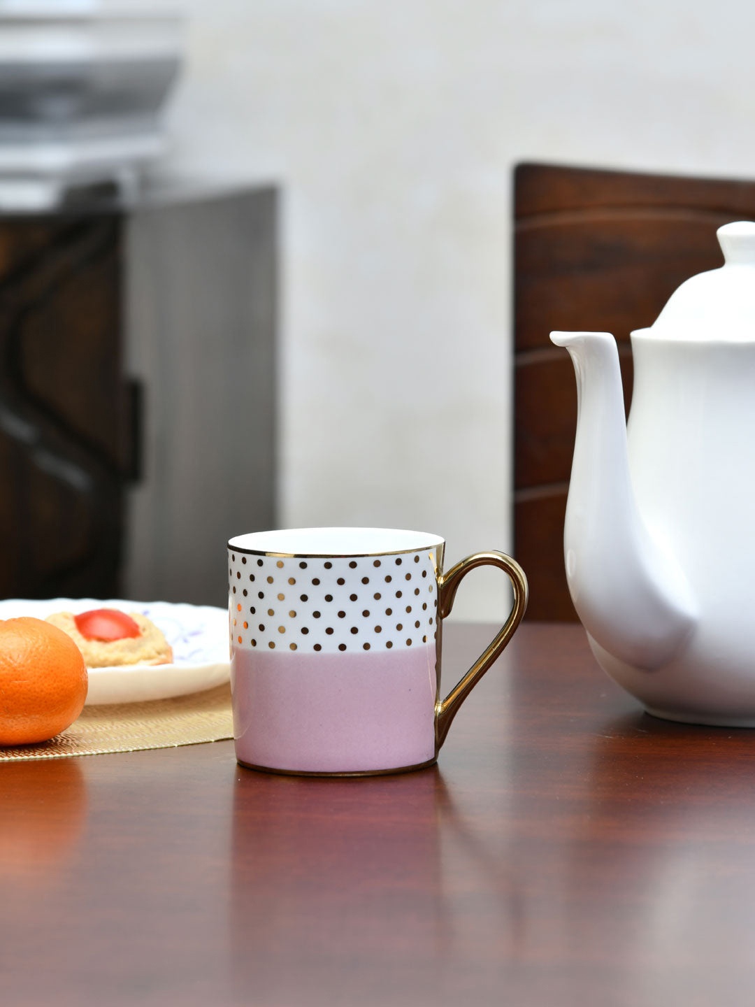 

Athome by Nilkamal White & Pink Set of 6 Geometric Printed Ceramic Glossy Cups