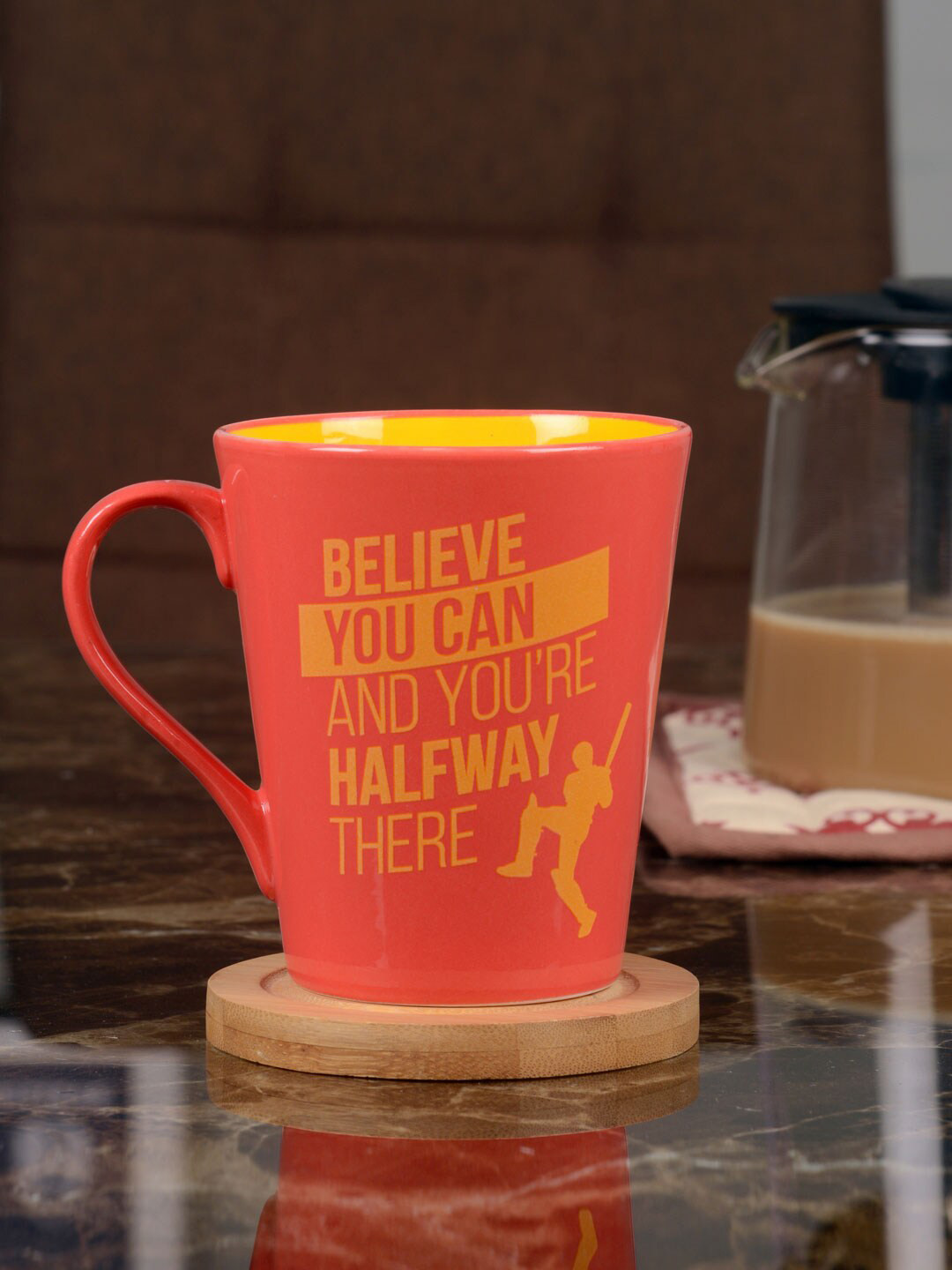 

Athome by Nilkamal Orange & Yellow Printed Ceramic Matte Cups Set of Cups and Mugs