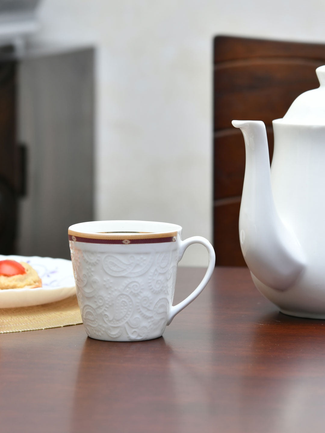 

Athome by Nilkamal White & Brown textured Ceramic Matte Cups Set of Cups and Mugs
