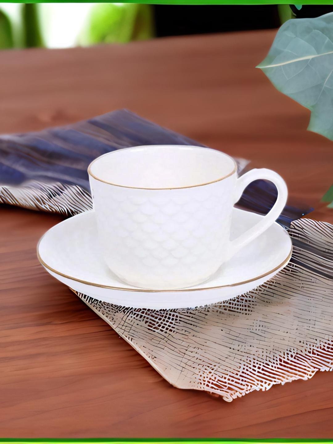 

Athome by Nilkamal White Printed Ceramic Matte Cups Set of 12 Cups and Saucer