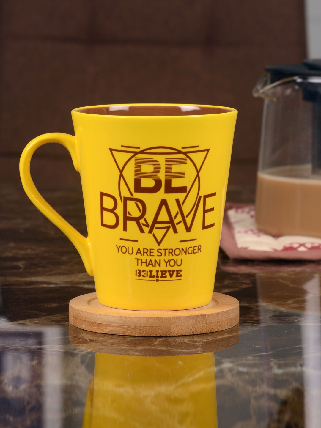

Athome by Nilkamal Mustard & Brown Text or Slogans Printed Ceramic Matte Mug