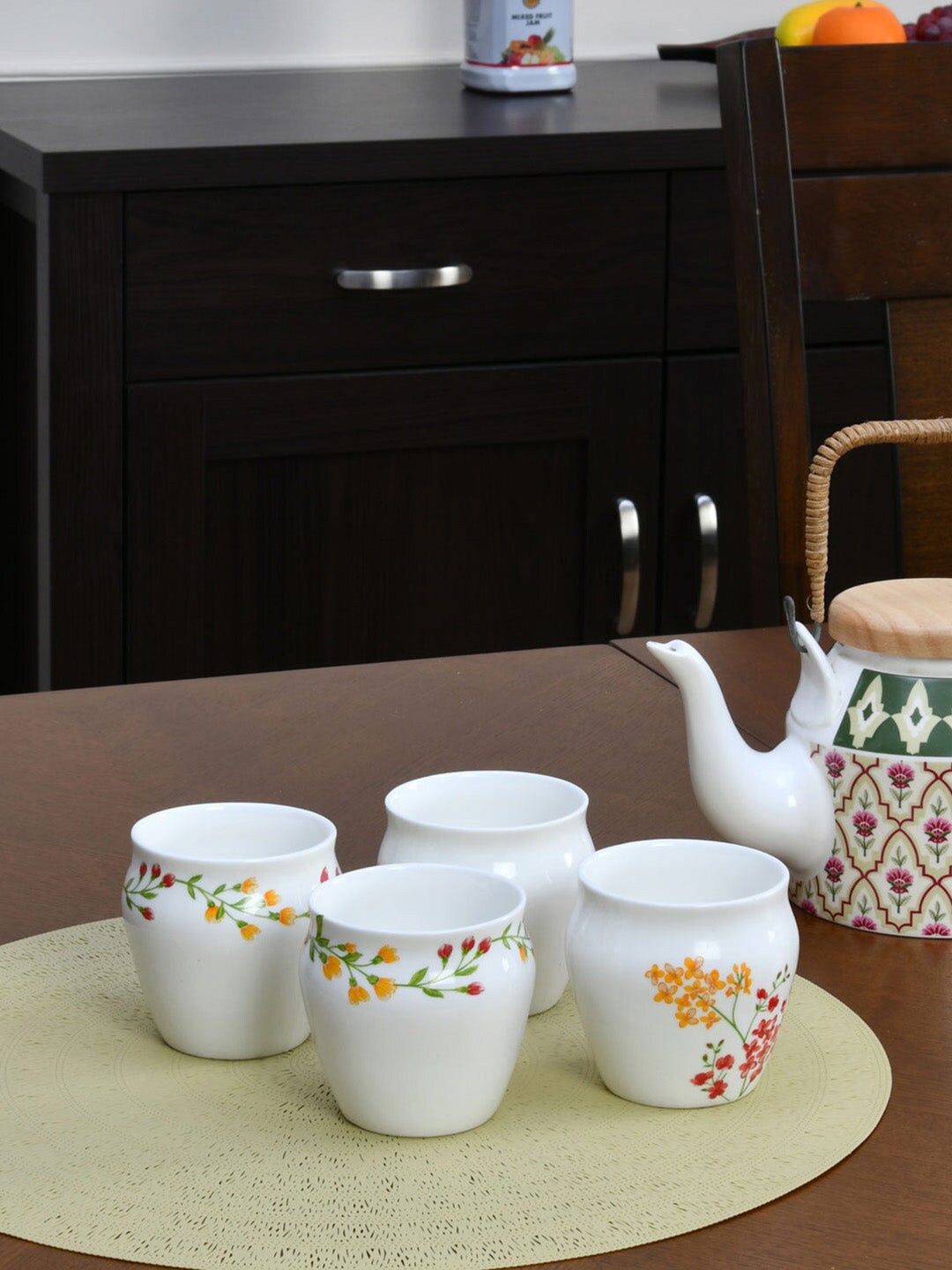 

Athome by Nilkamal Red & White Geometric Printed Ceramic Matte Cups Set of Cups and Mugs
