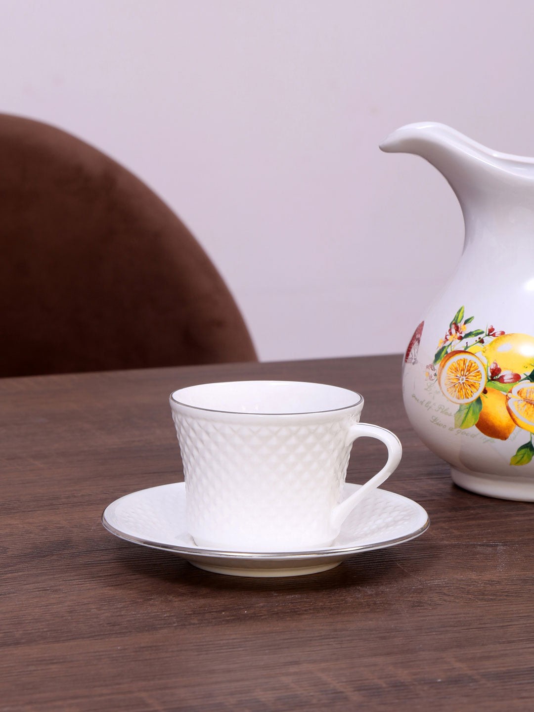 

Athome by Nilkamal White Set of 12 Geometric Printed Ceramic Matte Cups & Saucer