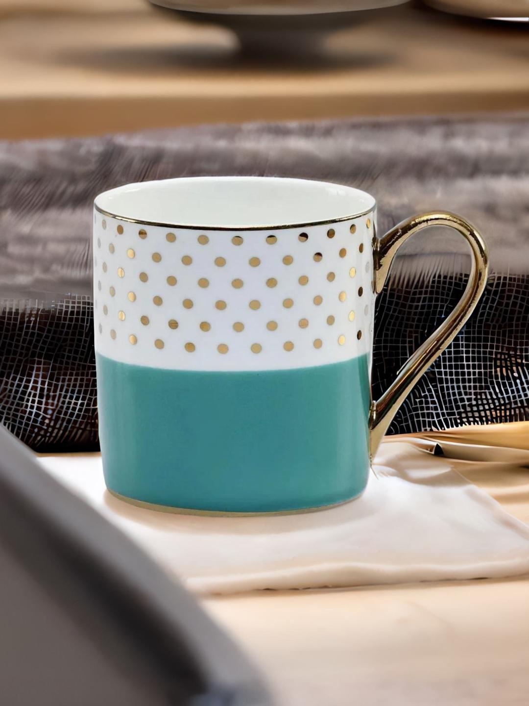 

Athome by Nilkamal Blue & White Set Of 6 Geometric Printed Ceramic Matte Cups