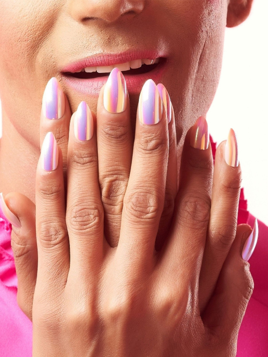 

LICK 14 Pcs Glossy Long Fake Reusable Artificial Press On Nails - Light Pink, Purple
