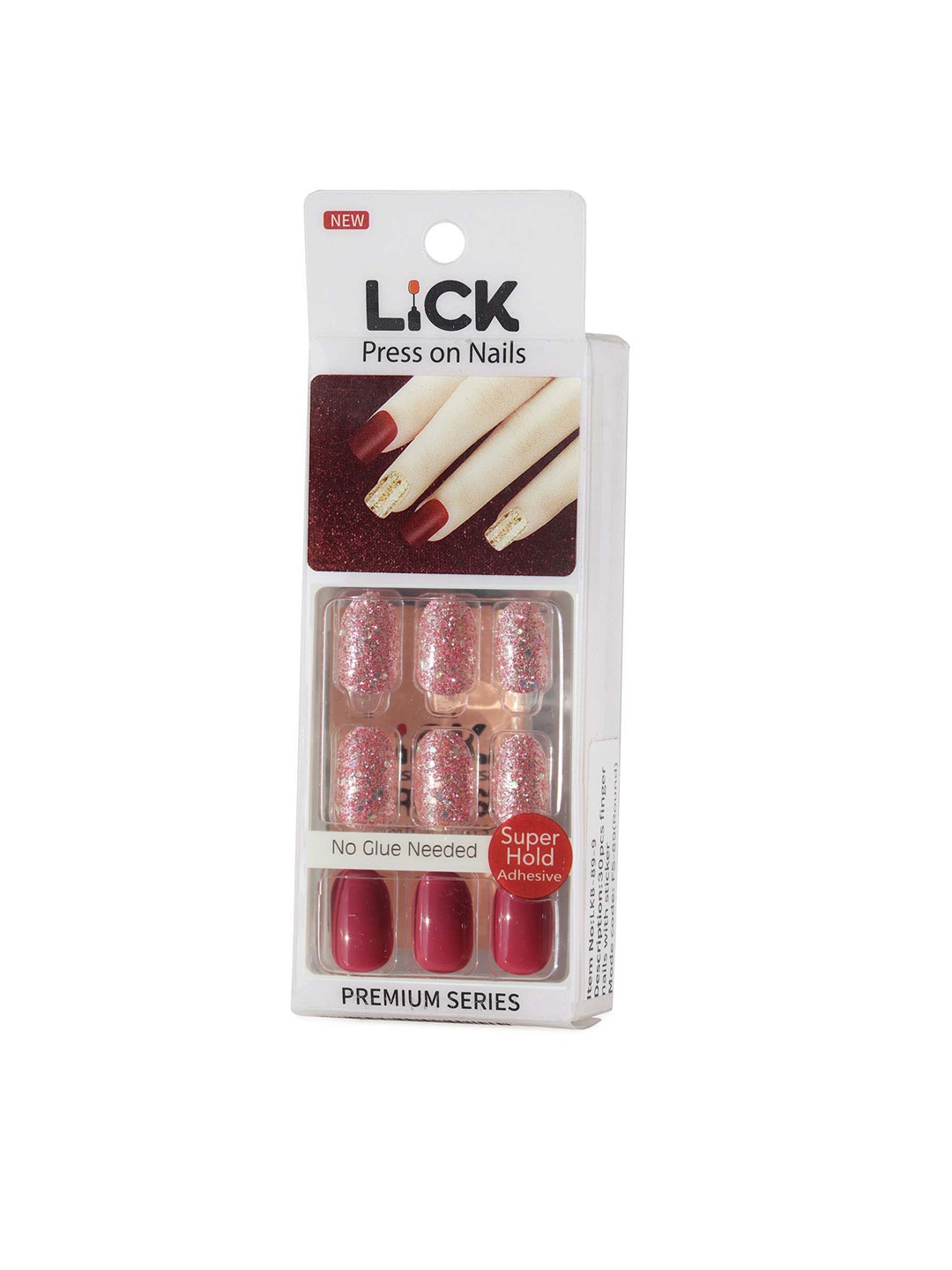 

LICK 30 Pcs Nail Tips Artificial Reusable Acrylic Stick On Nails Extension - LKC-89-10, Red