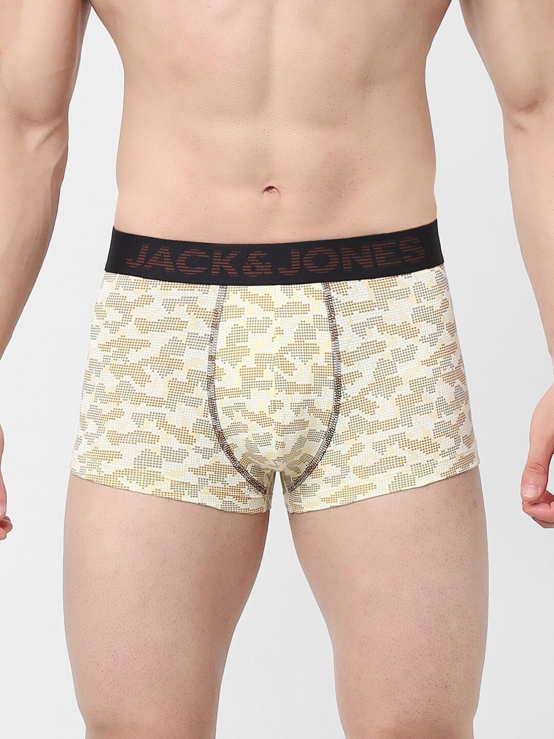 

Jack & Jones Men Beige & Yellow Printed Short Trunk 1563294005