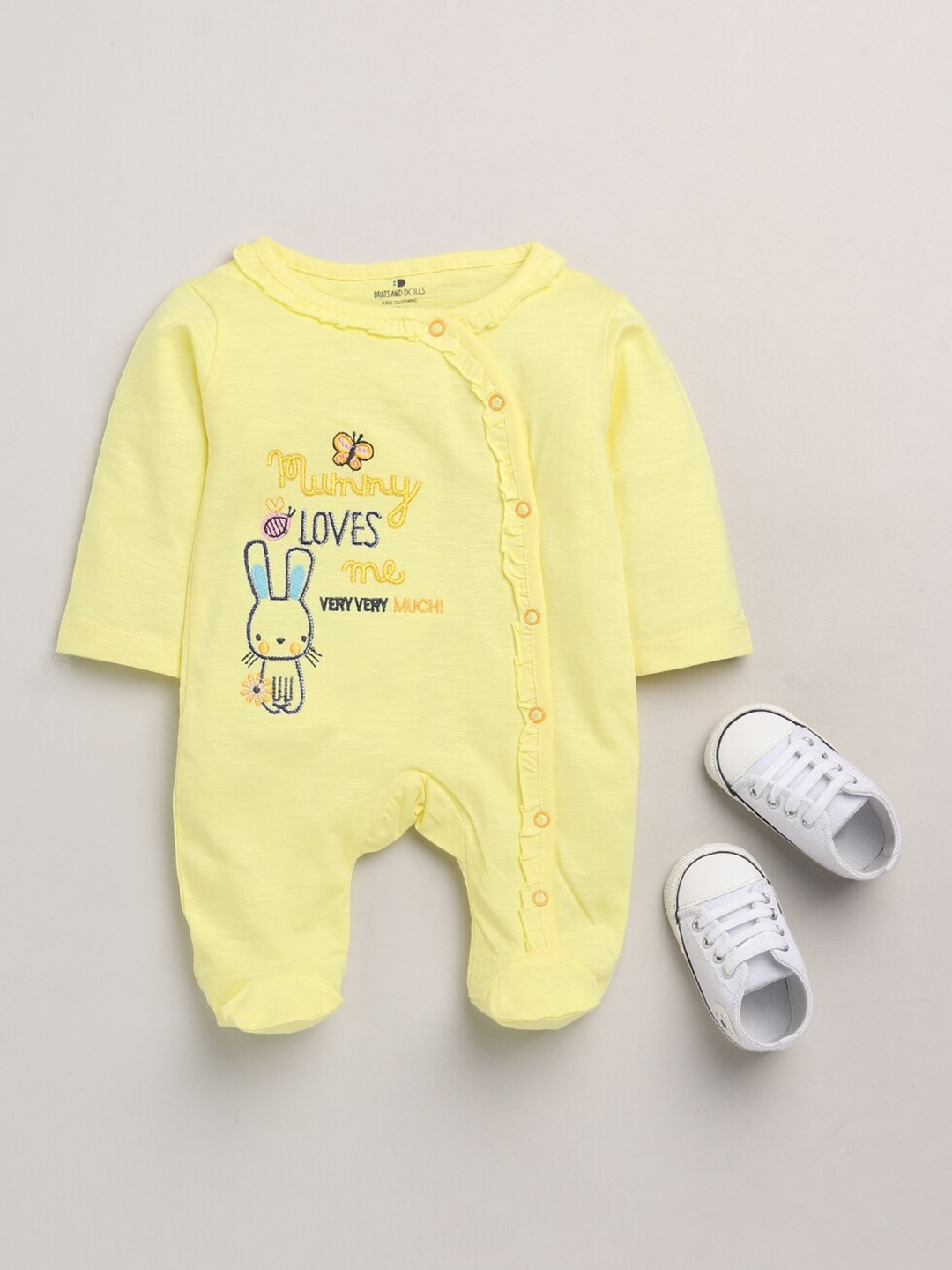 

BRATS AND DOLLS Boys Yellow Printed Rompers