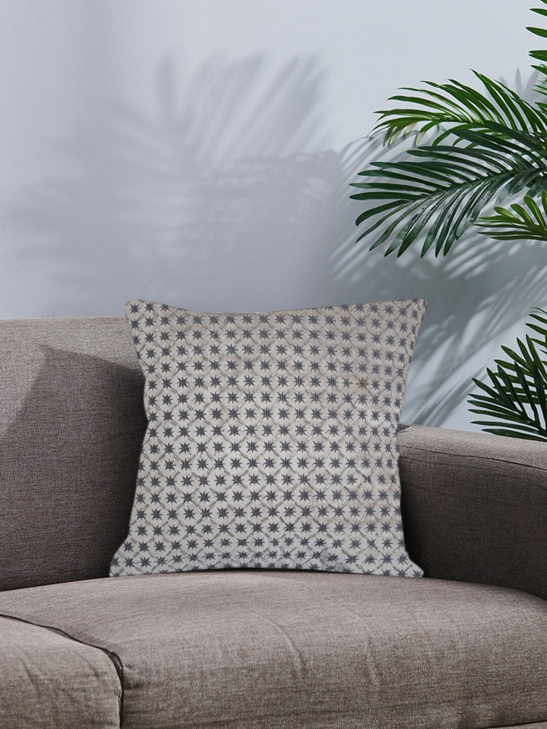 

NISRAG HOME White & Grey Embroidered Velvet Square Cushion Covers
