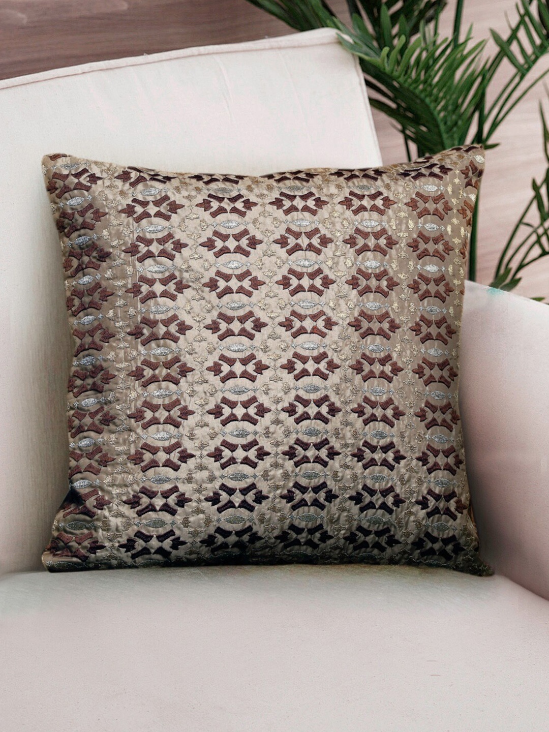 

NISRAG HOME Beige & Brown Embroidered Square Cushion Covers