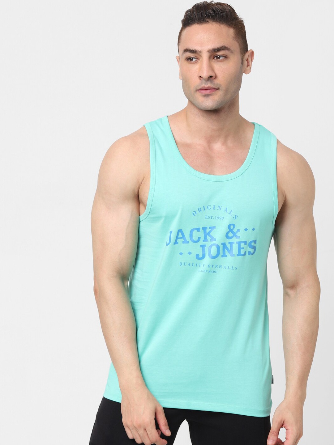 

Jack & Jones Men Green Printed Pure Cotton Innerwear Gym Vests