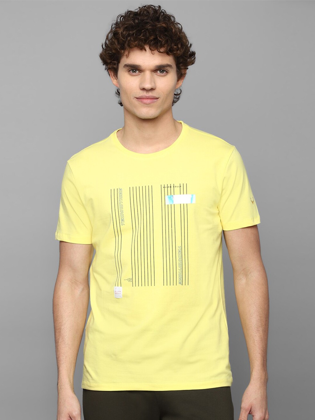 

Allen Solly Tribe Men Yellow Typography Printed Raw Edge T-shirt