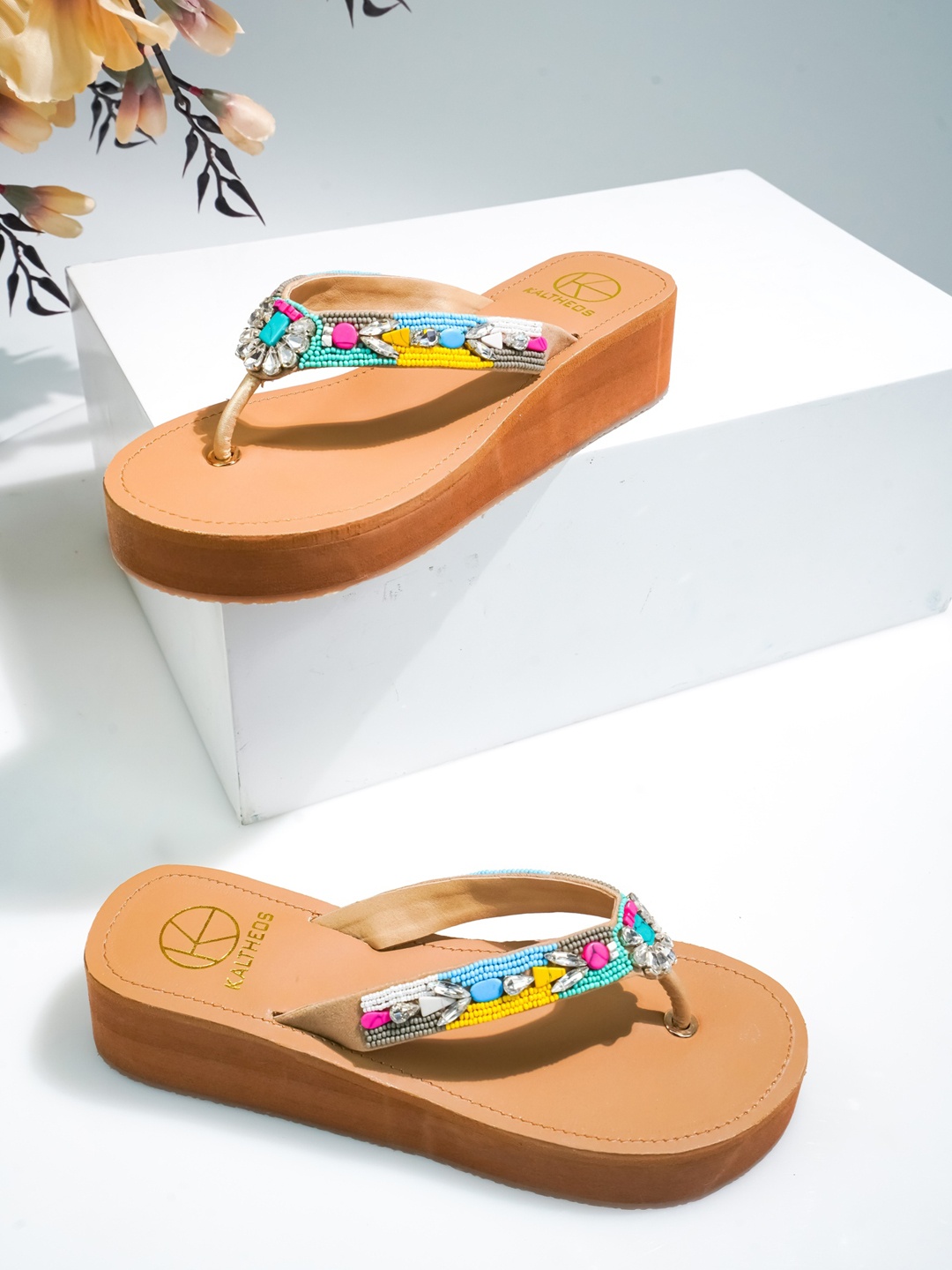 

KALTHEOS Multicoloured Embellished PU Platform Heels, Multi