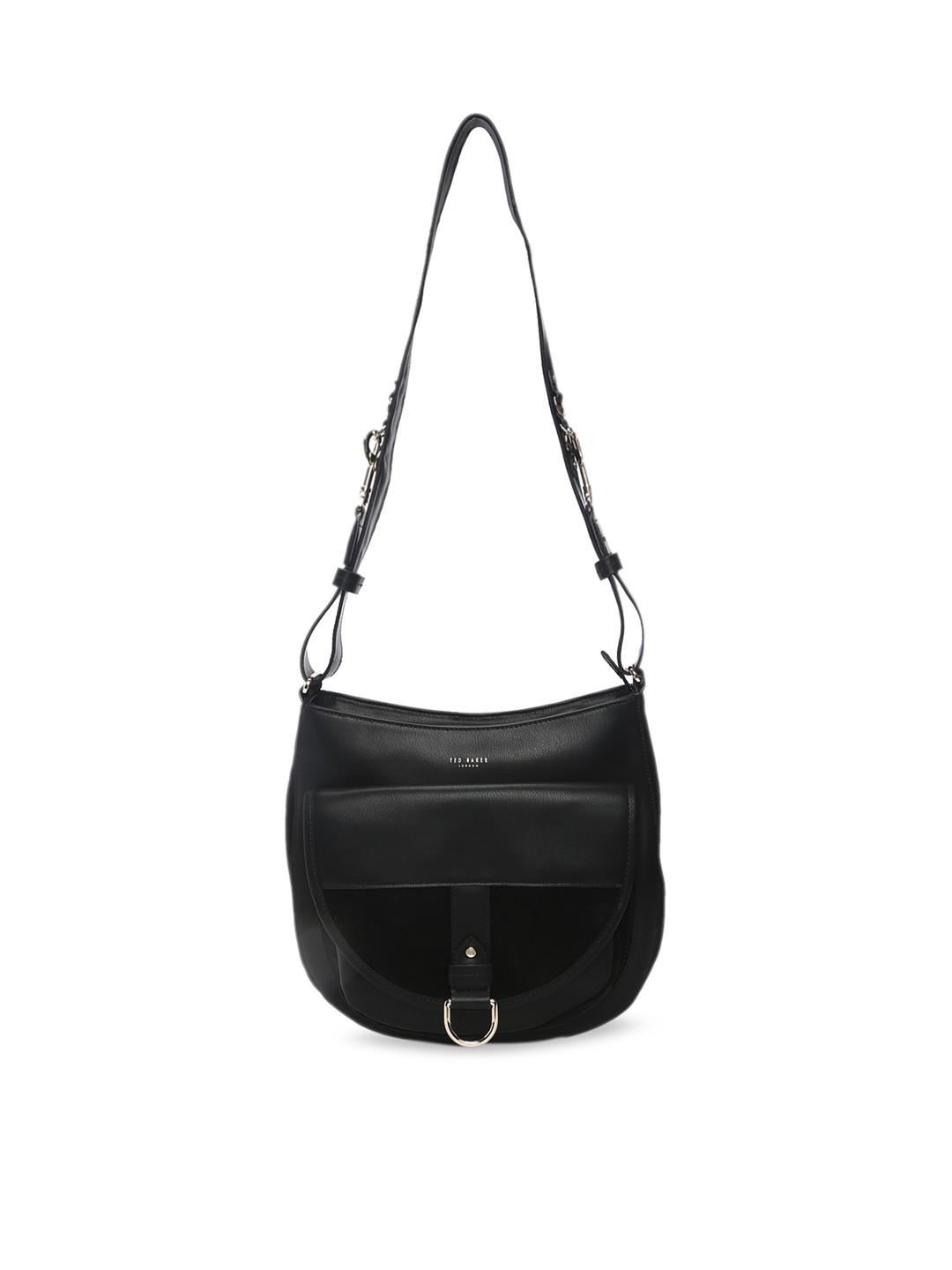 

Ted Baker Black Leather Half Moon Sling Bag with Tasselled