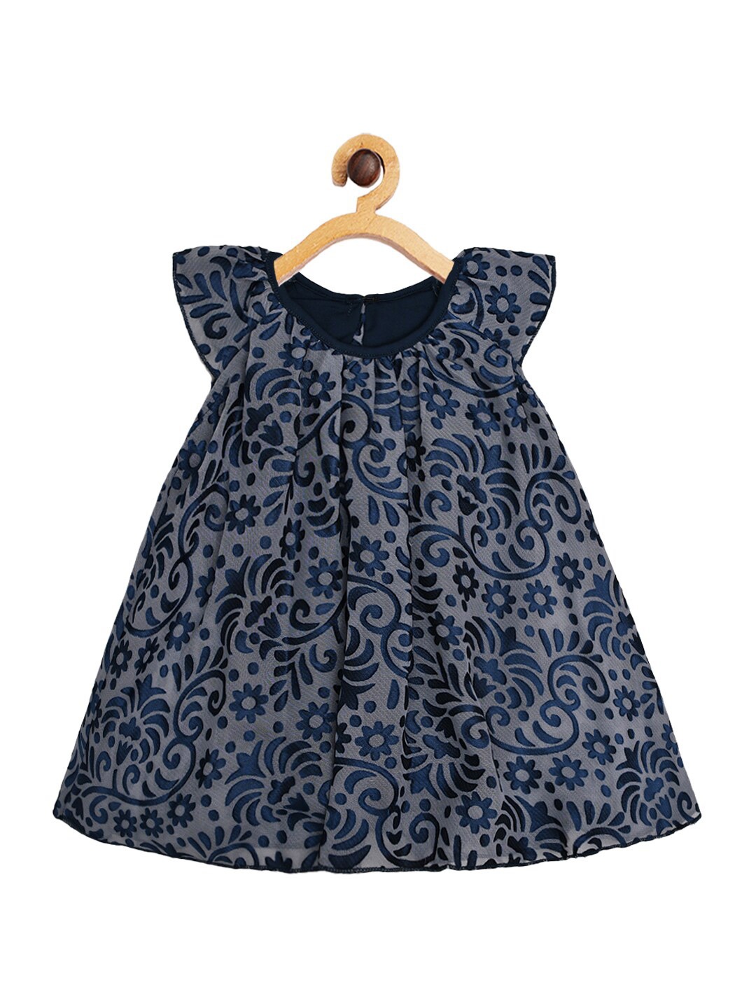 

Creative Kids Navy Blue Floral Layered A-Line Dress