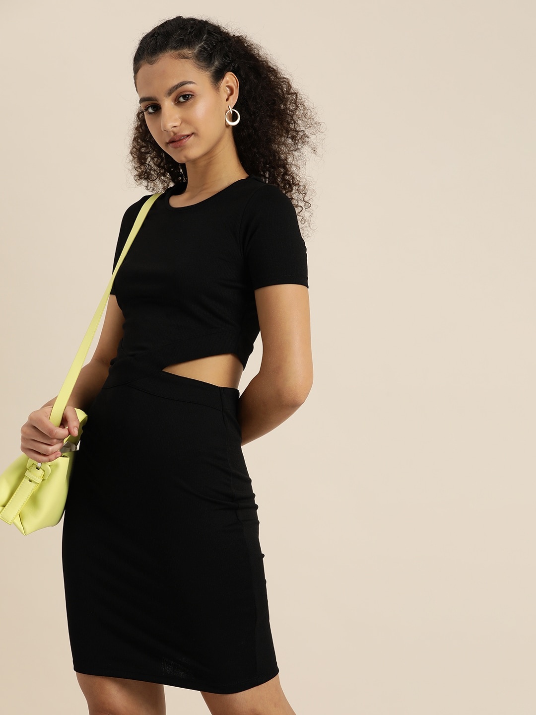 

Moda Rapido Black Solid Bodycon Dress with Cut-Outs