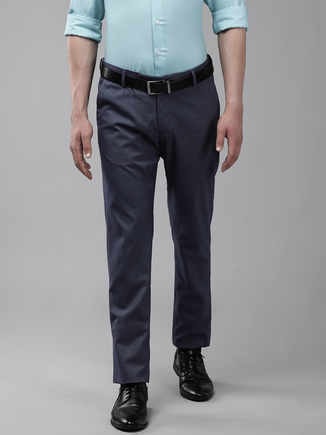 Arrow Men Blue Solid Tailored Fit Formal Trousers