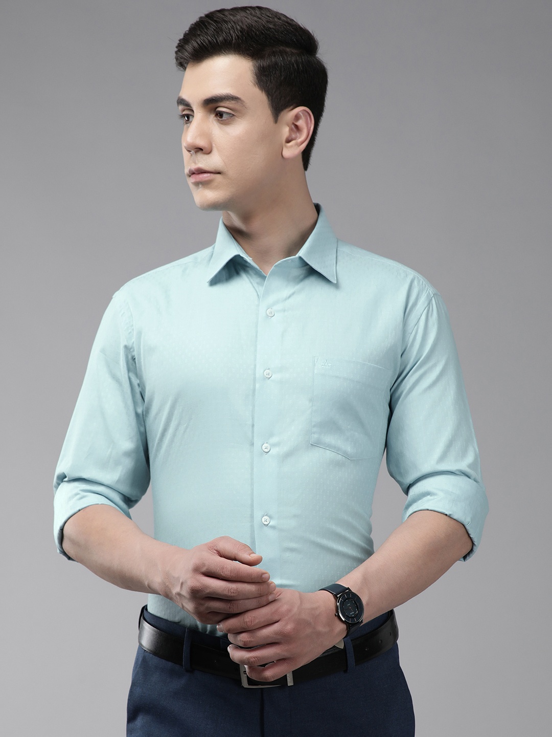 

Arrow Men Blue Textured Slim Fit Pure Cotton Formal Shirt