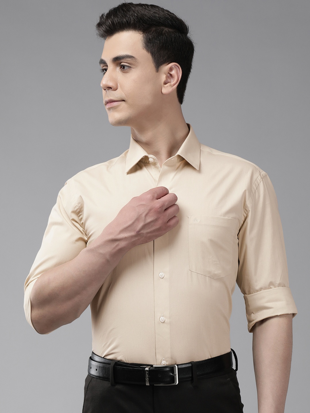 

Arrow Men Beige Solid Manhattan Slim Fit Pure Cotton Formal Shirt