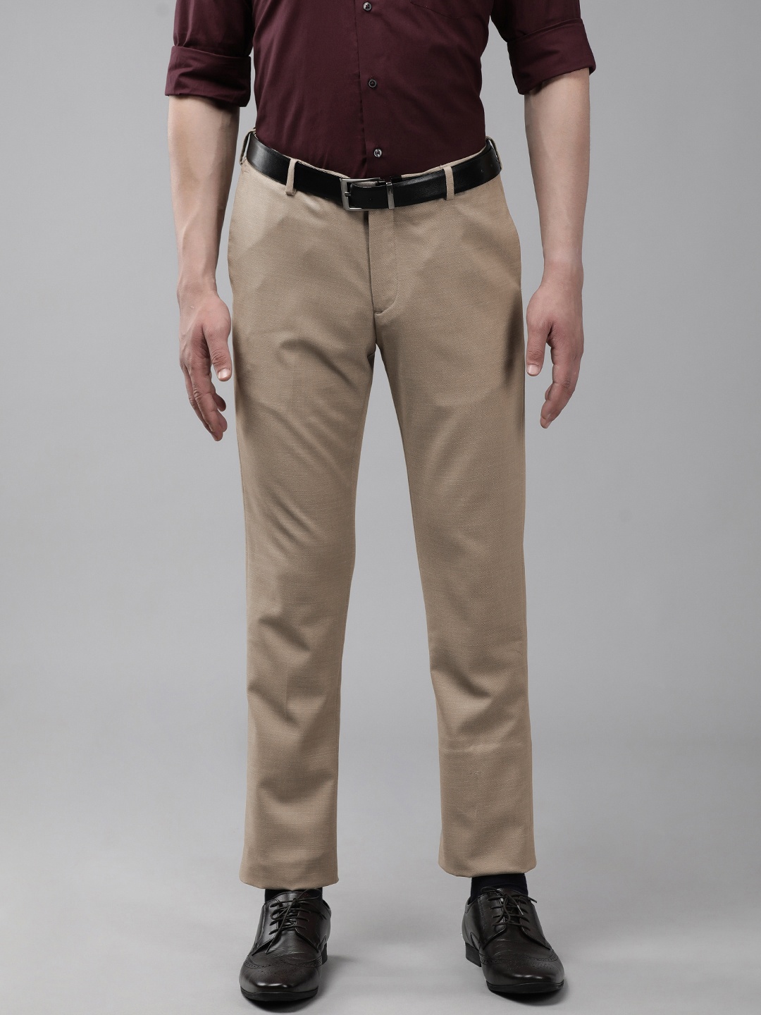 

Arrow Men Beige Textured Formal Trousers