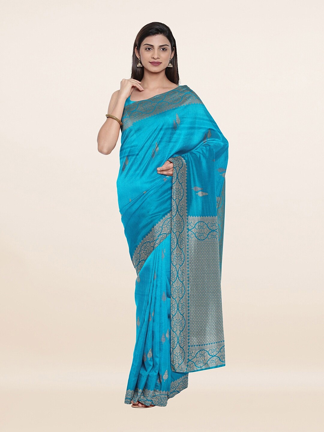 

Pothys Blue & Golden Ethnic Motifs Zari Art Silk Saree