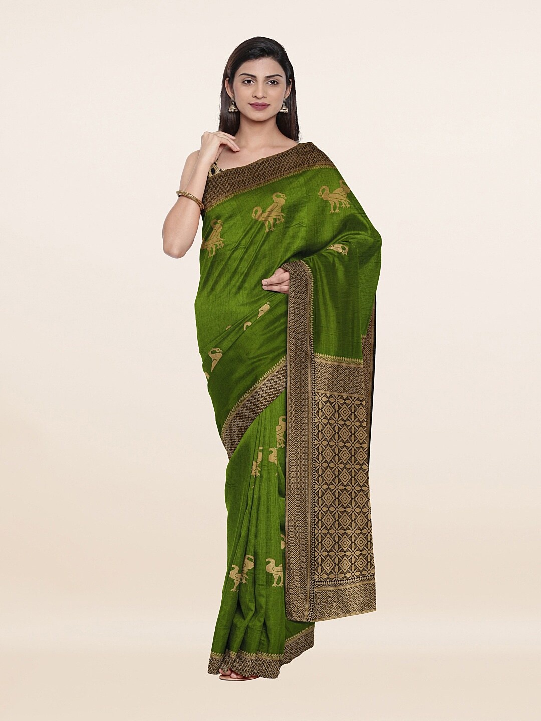 

Pothys Green & Brown Woven Design Art Silk Saree