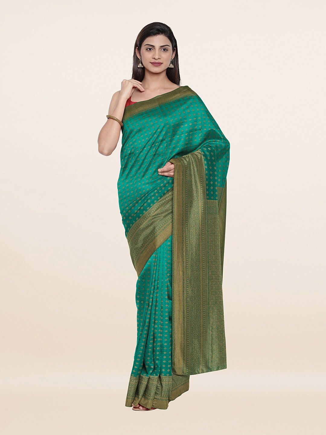 

Pothys Green & Gold-Toned Woven Design Zari Art Silk Saree