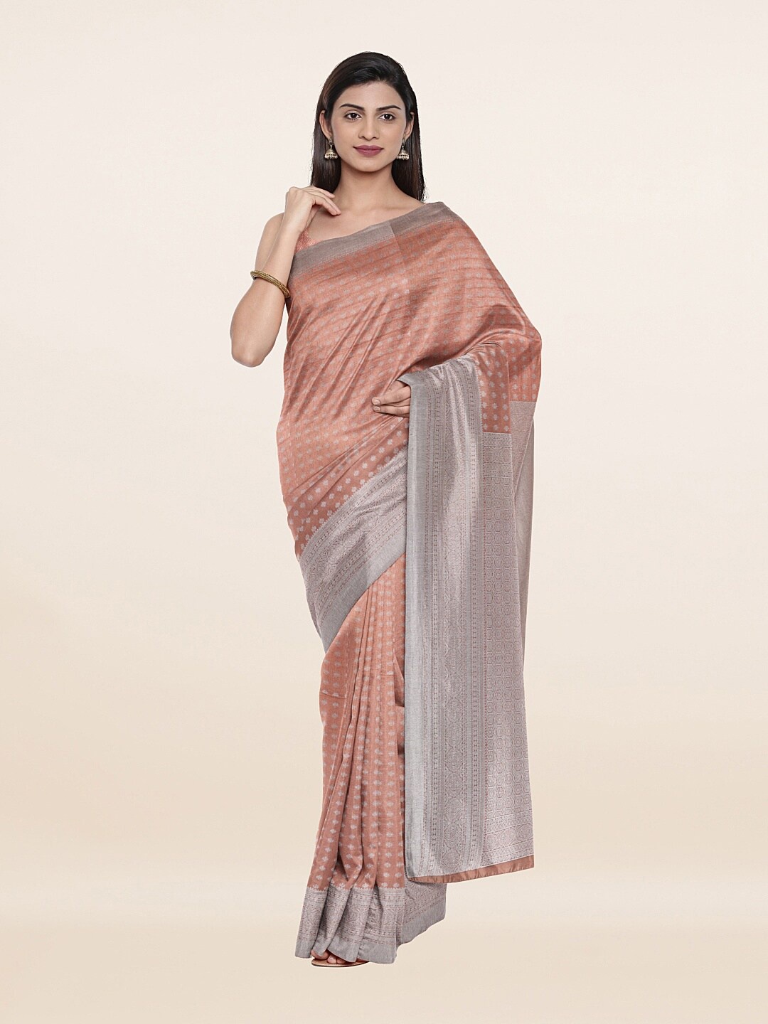 

Pothys Pink & Silver-Toned Woven Design Zari Art Silk Saree