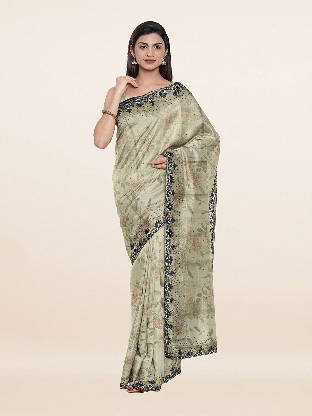 

Pothys Green & Blue Floral Saree