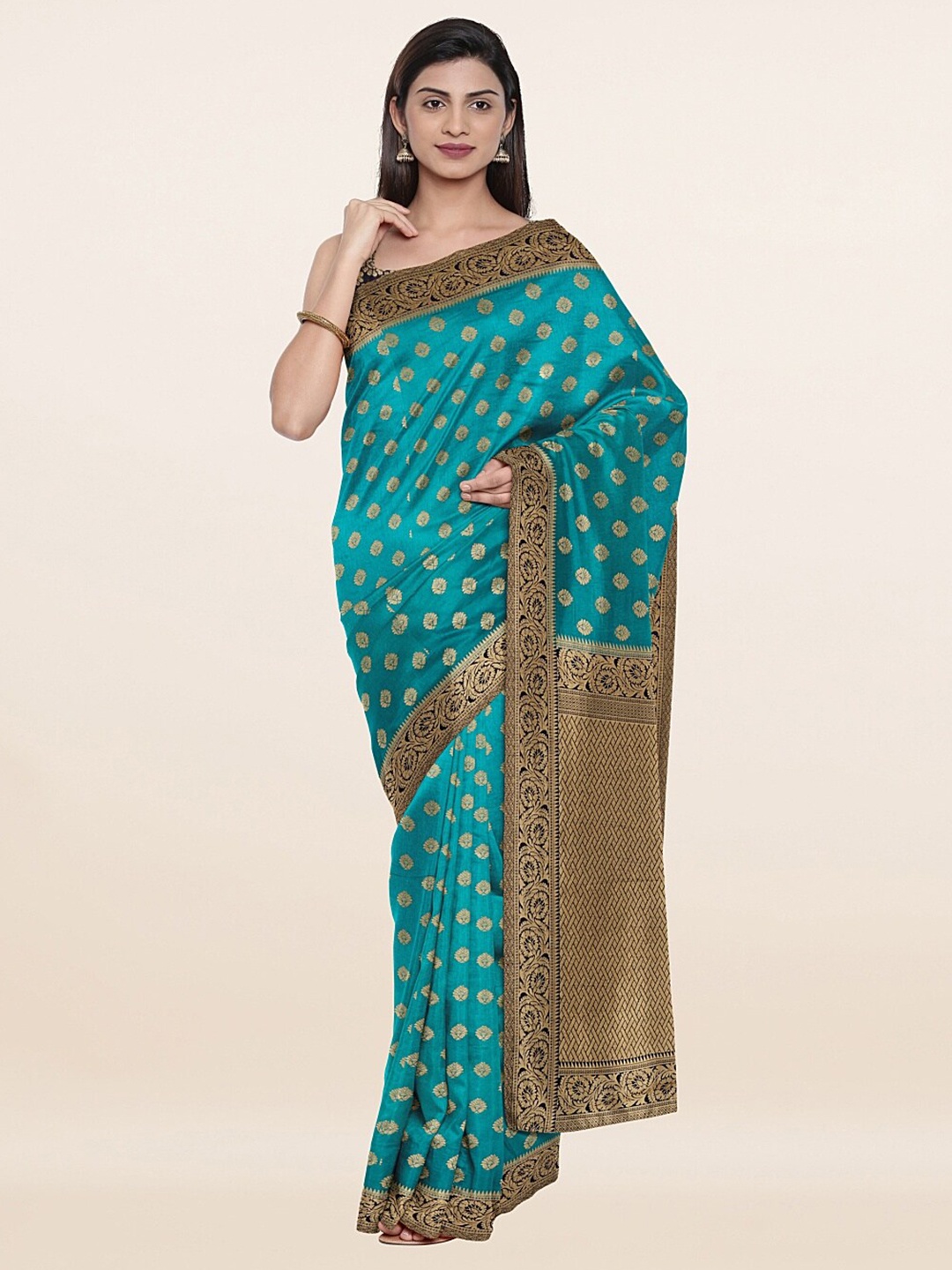 

Pothys Blue & Gold-Toned Woven Design Zari Art Silk Saree