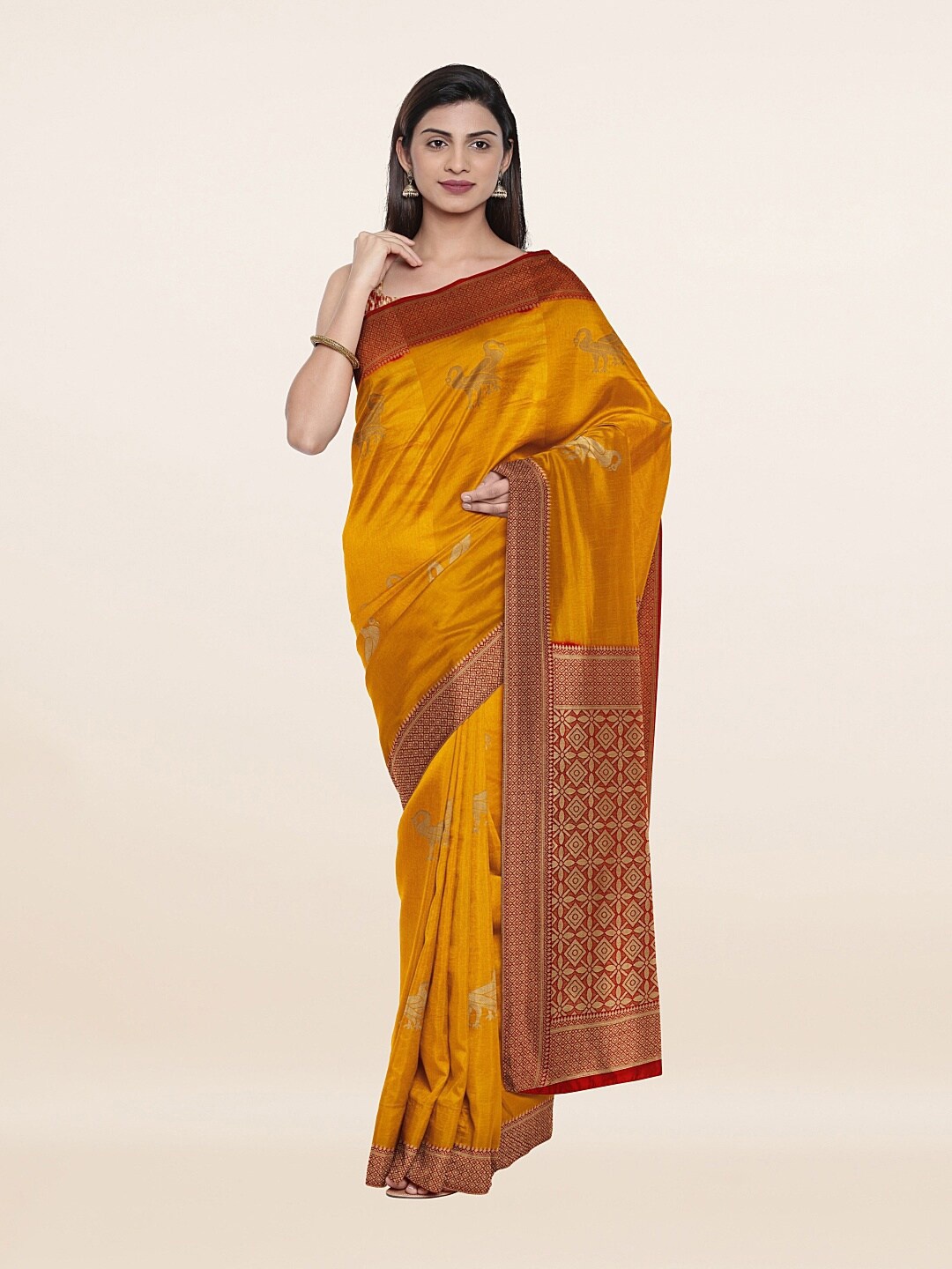 

Pothys Yellow & Red Woven Design Art Silk Saree