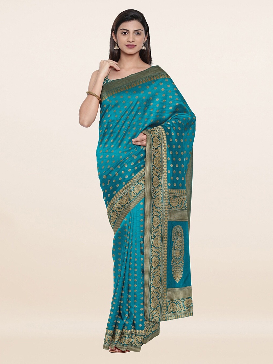 

Pothys Blue & Gold-Toned Woven Design Zari Art Silk Saree