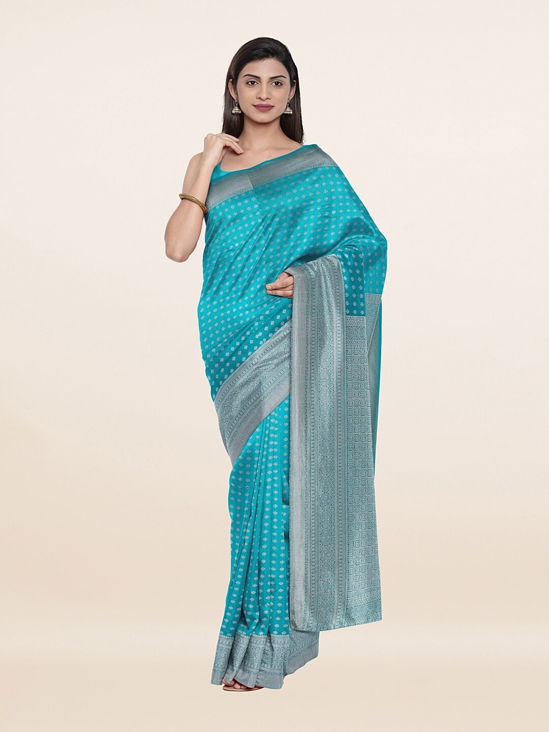 

Pothys Blue & Silver Floral Zari Art Silk Saree