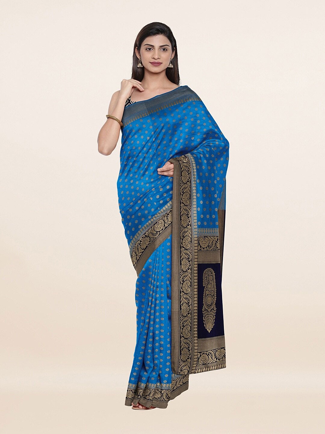 

Pothys Blue & Gold-Toned Woven Design Art Silk Saree