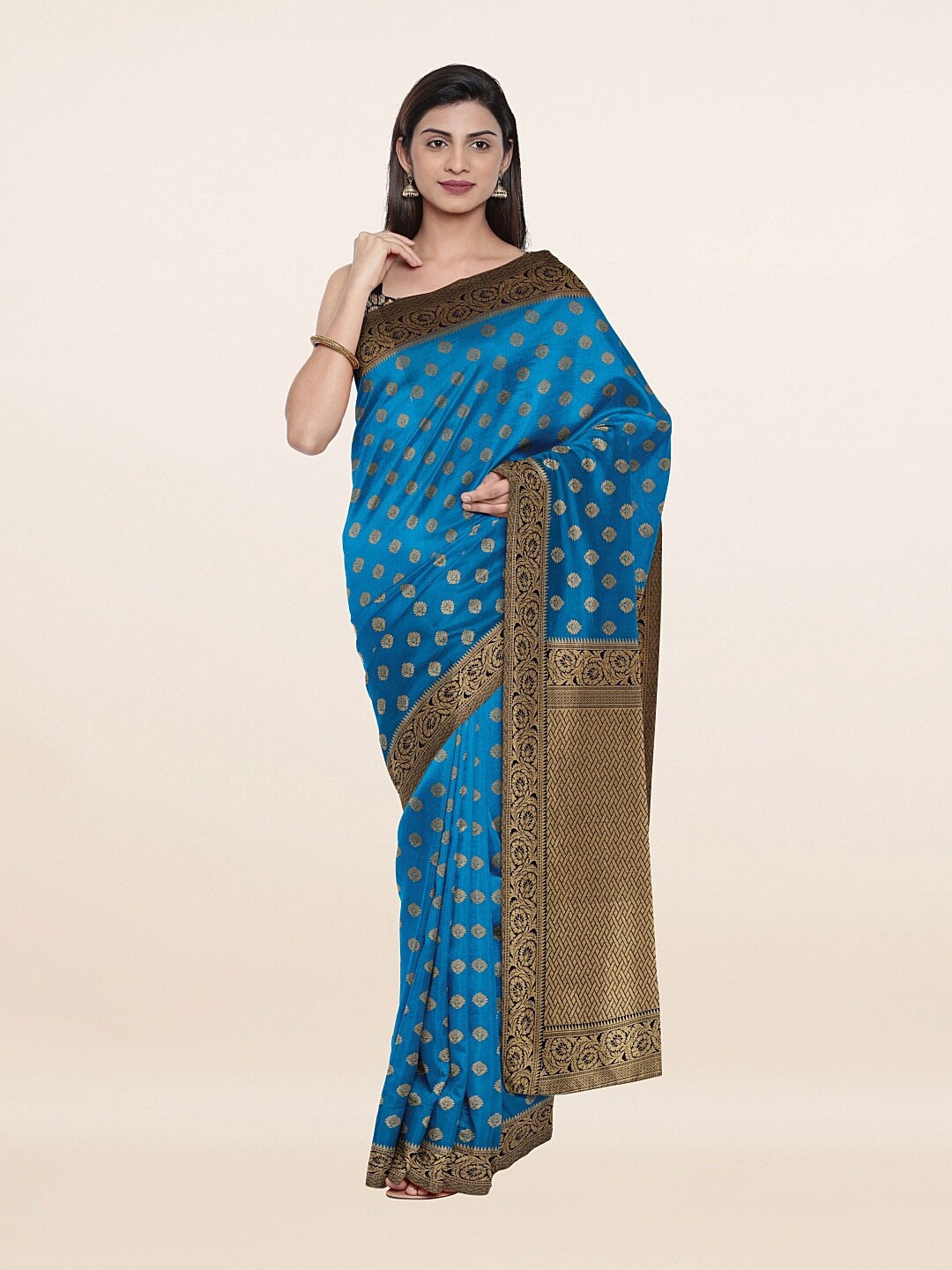 

Pothys Blue & Gold-Toned Woven Design Art Silk Saree