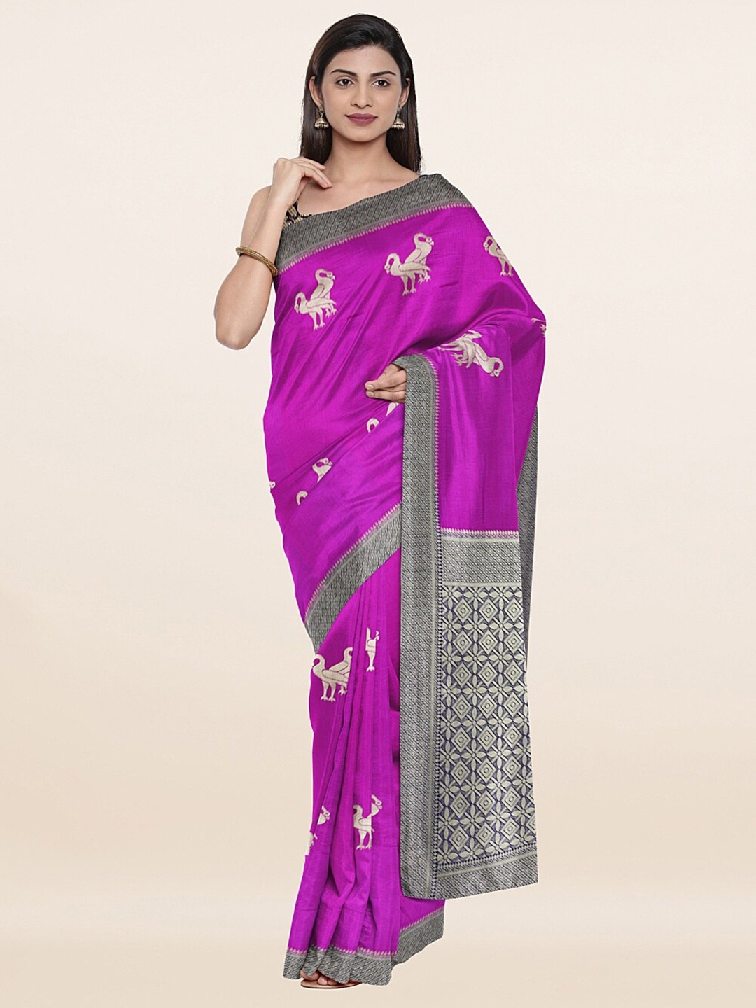 

Pothys Purple & Golden Ethnic Motifs Zari Art Silk Saree