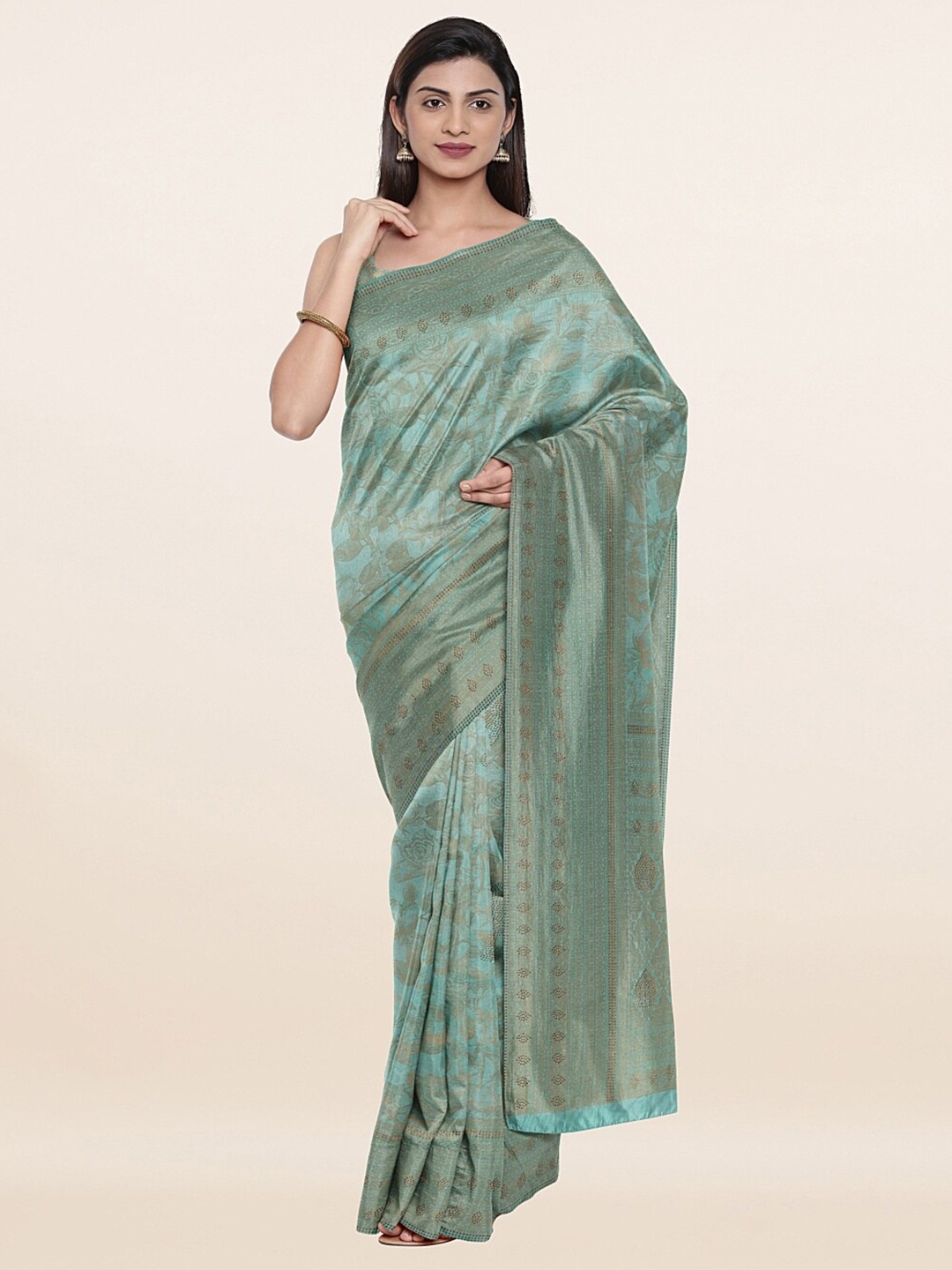

Pothys Blue & Gold-Toned Woven Design Poly Georgette