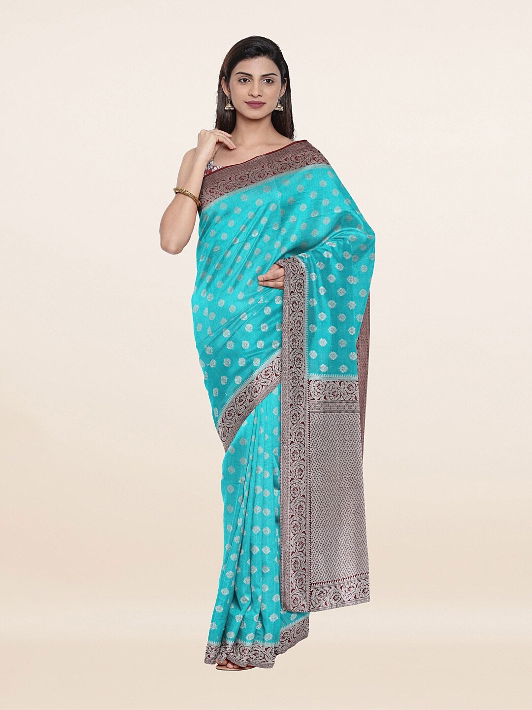 

Pothys Blue & Silver-Toned Woven Design Zari Art Silk Saree