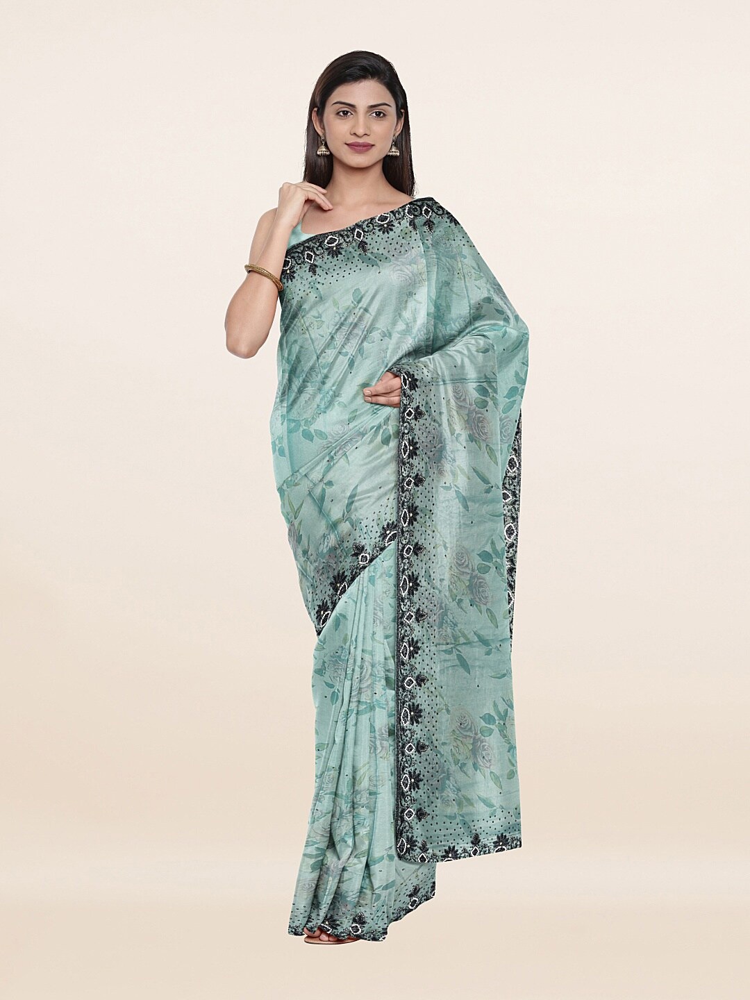 

Pothys Blue Floral Beads and Stones Saree