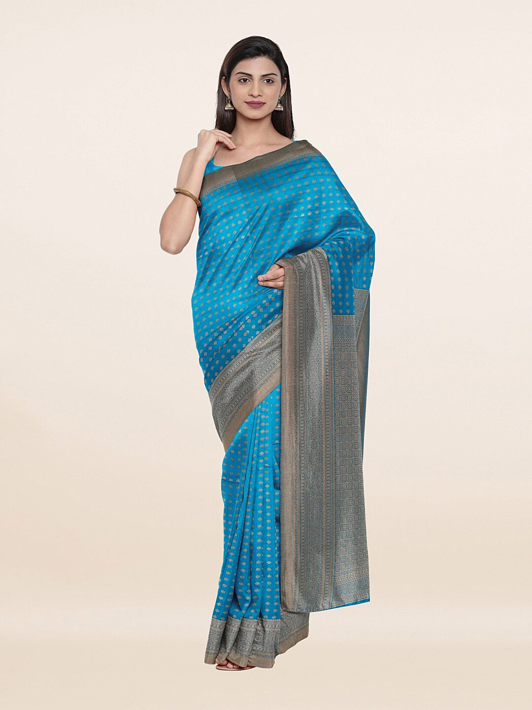 

Pothys Blue & Gold-Toned Woven Design Art Silk Saree