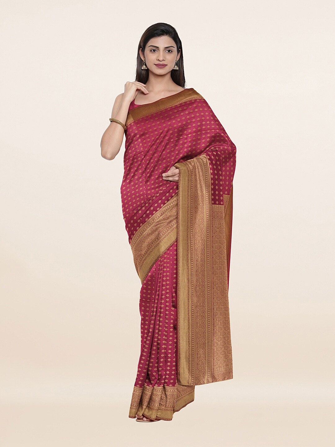 

Pothys Pink & Gold-Toned Floral Zari Art Silk Saree