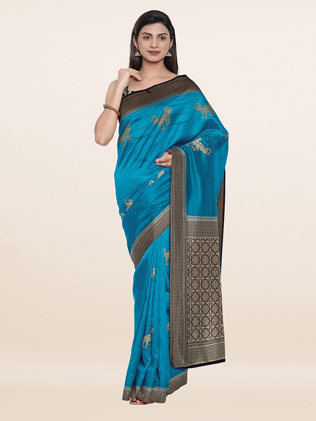 

Pothys Blue & Gold-Toned Woven Design Art Silk Saree
